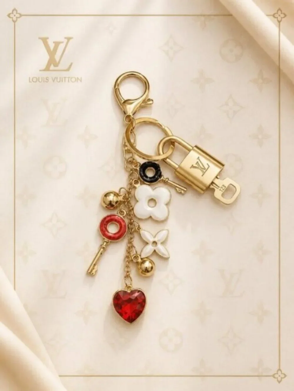 Authentic Louis Vuitton Gold Padlock & Key 🔒 LV Bag Charm w/ Unbranded Keychain